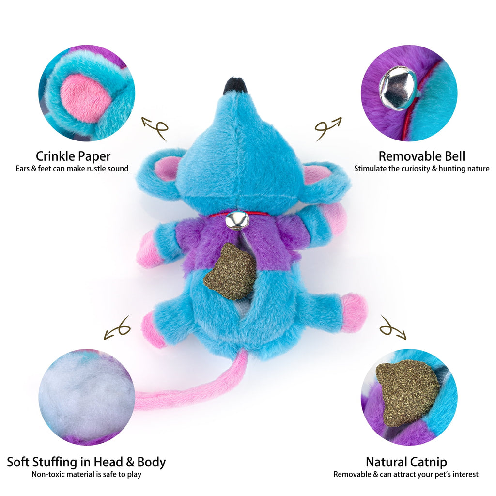 Chiwava 2 Pack 5.9" Removable Catnip Plush Cat Toys Mice with Bell Large Mouse Activity Toy