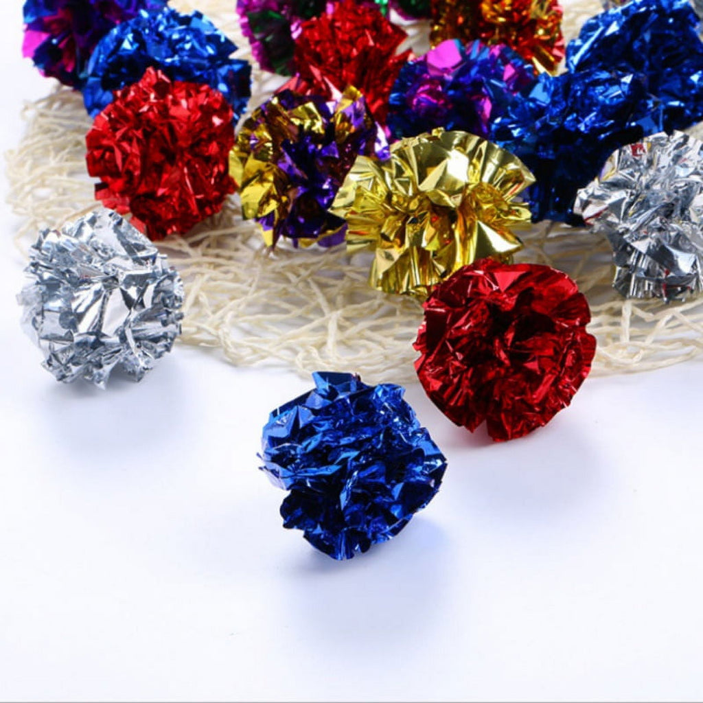12Pcs/set Crinkle Foil Balls Pet Cat Kitten Sound Paper Toy Mylar Balls Colorful