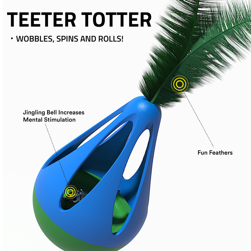 Playology Cat Toys | Interactive Teeter Totter Toy with Bells and Feathers, 2-Pack