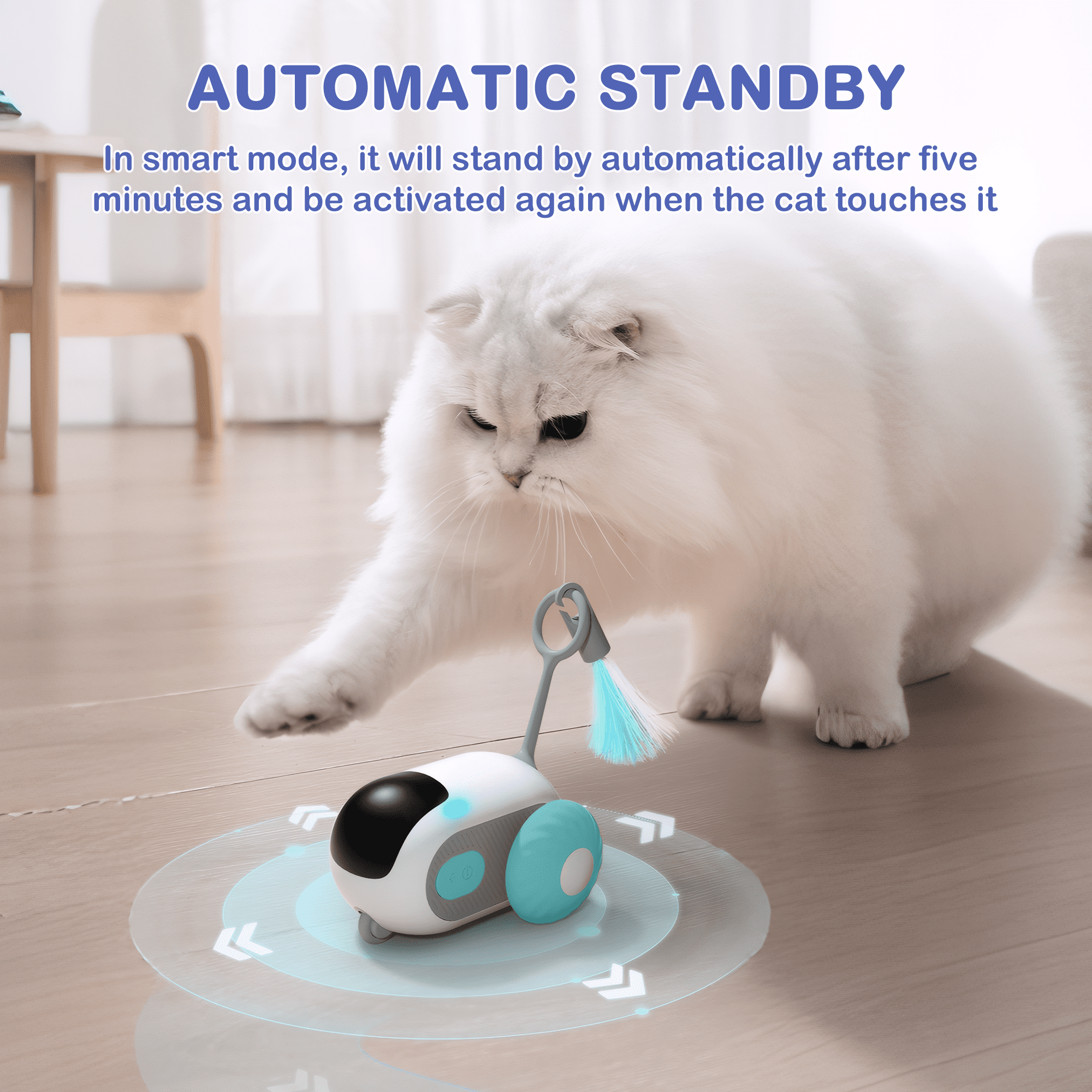 Risehigh Interactive Cat Toys for Indoor Cats 2-Speed Automatic Moving Remote Control Smart Cat Rechargeable Toy with Feathers, Blue