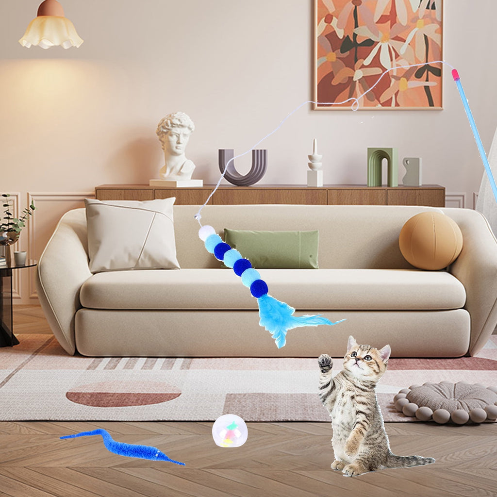 Tripumer 15PCS Cat Toys Kitten Toys Combination Tunnel Interactive Cat Toys Cat Tunnel Tease Cat Stick Colorful Mouse Plush Ball Bell Ball for Cats