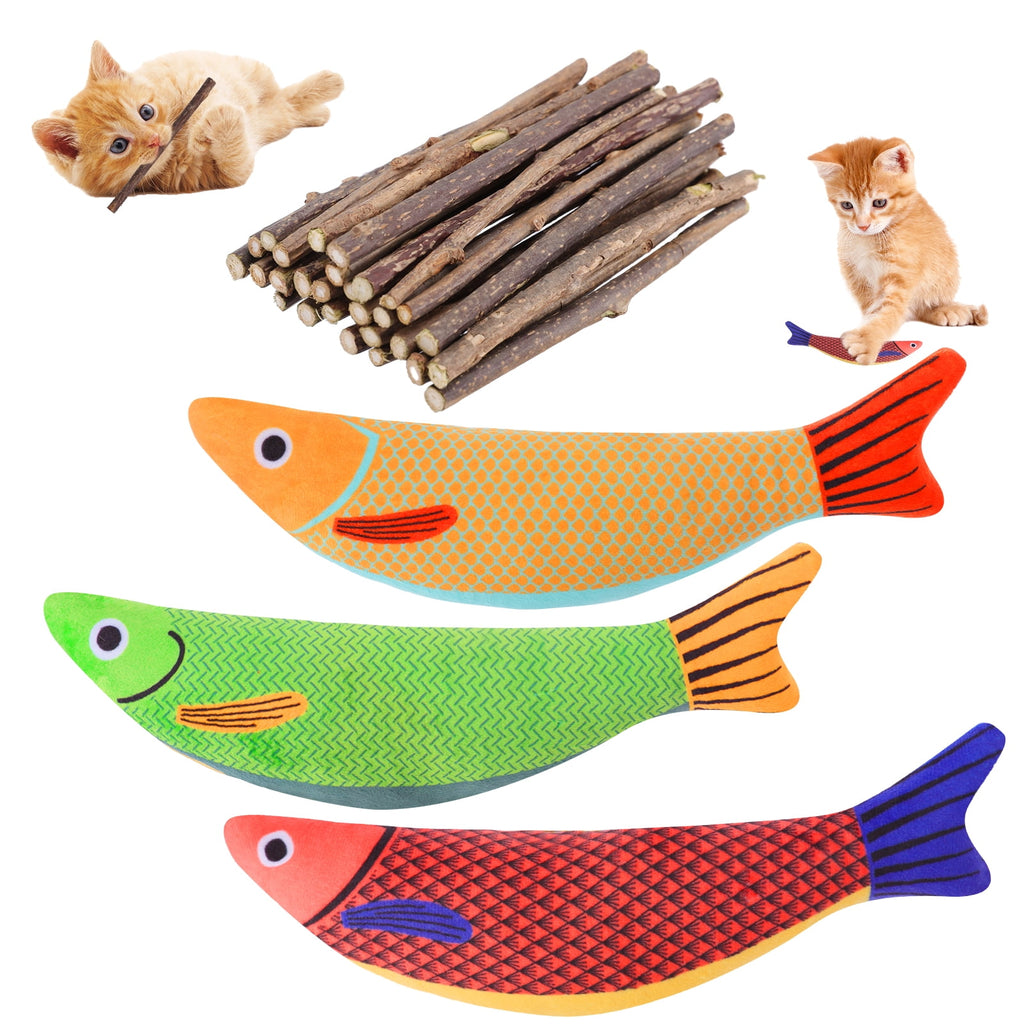 sixwipe  30 Pcs Silvervine Sticks for Cats, 3 Pack Cat Toys Saury Fish, Catnip Chew Toys, Catnip Crinkle Sound Toys Soft and Durable, Cat Chew Toys Wooden Stick for Cats of All Ages