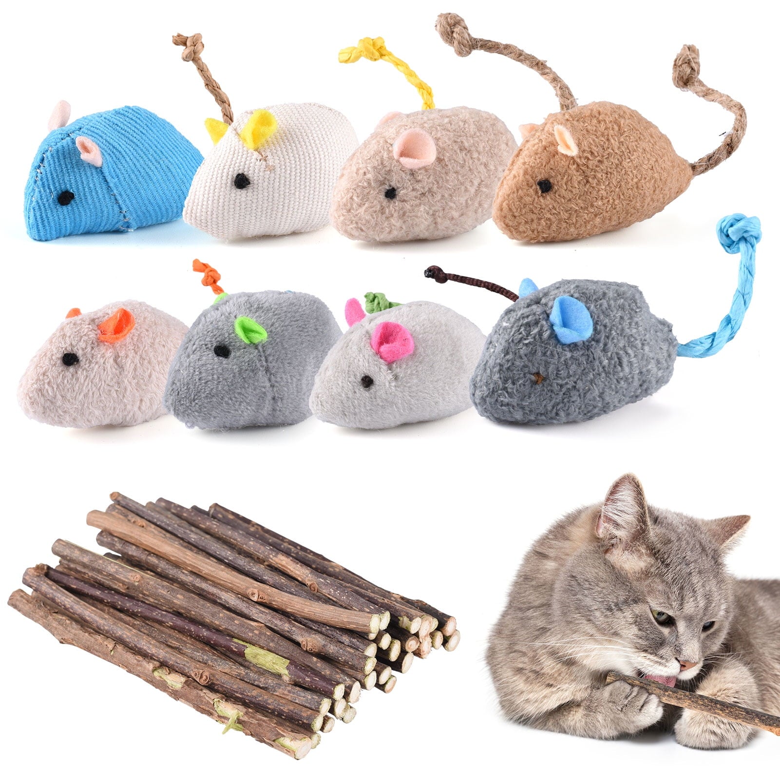 sixwipe 30 Pcs Silvervine Sticks for Cats, 8 Pcs Skitter Critters Cat Toy Catnip Mice, Natural Catnip Sticks Chew Sticks, Teeth Molar Chew Toys for Cat Kitten Kitty